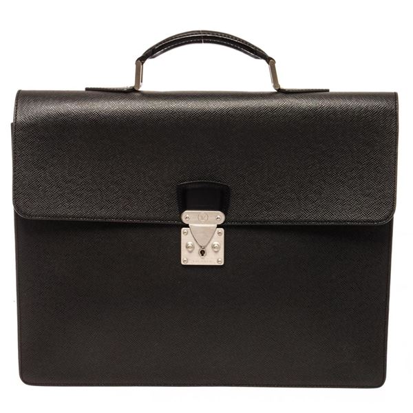 Louis Vuitton Serviette Briefcase Black Taiga Leather