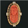 Image 2 : LARGE Antique Victorian 18k Gold GIA NO DYE Carved Coral Cameo Pearl Brooch Pin