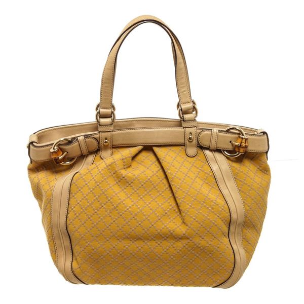 Gucci Bamboo/Diamante handbag yellow, beige canvas and leather