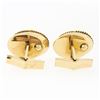 Image 2 : Vintage Men's 14K Yellow Gold Jade Disc Oval Florentine Twisted Wire Cufflinks