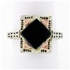 Image 1 : Antique Art Deco 14K White & Rose Gold Black Onyx Etched Milgrain Filigree Ring