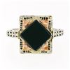 Image 4 : Antique Art Deco 14K White & Rose Gold Black Onyx Etched Milgrain Filigree Ring