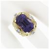 Image 3 : Large Vintage 18K Gold Amethyst & Diamond Twisted Wire Open Work Cocktail Ring