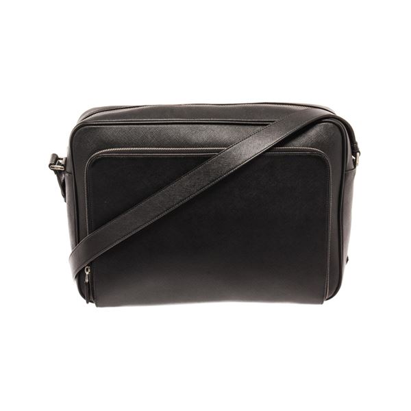 Prada Square Zip Around messenger bag black leather