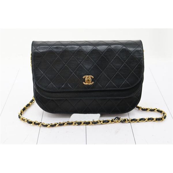 Chanel Round Flap Shoulder Bag Black Lambskin