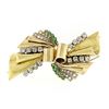 Image 1 : Antique 18k Gold 3.24 ctw Old Cut Diamond & Emerald Ribbon Dual Dress Clip Brooc