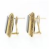Image 3 : Vintage 14K Yellow Gold Octagonal Bloodstone Twisted Wire Frame Button Earring