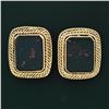 Image 6 : Vintage 14K Yellow Gold Octagonal Bloodstone Twisted Wire Frame Button Earring