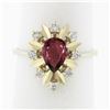 Image 1 : Vintage 14k Gold 1.37 ctw Pear Shape Ruby W/ Diamond & Folded Work Open Halo Rin