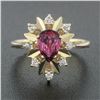 Image 2 : Vintage 14k Gold 1.37 ctw Pear Shape Ruby W/ Diamond & Folded Work Open Halo Rin