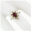Image 3 : Vintage 14k Gold 1.37 ctw Pear Shape Ruby W/ Diamond & Folded Work Open Halo Rin