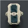 Image 2 : Antique Art Deco 14k White Gold Dual Bloodstone & Diamond Etched Filigree Ring