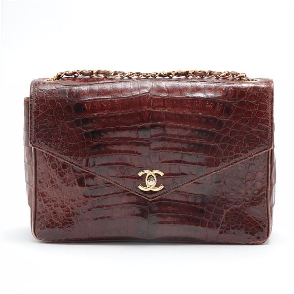 Chanel Brown Crocodile Leather CC Envelope Single Flap Shoulder Bag Shoulder Bag