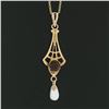 Image 5 : Antique Victorian 10k Gold Garnet Pearl Dangle Lavalier Pendant On New 14k Chain