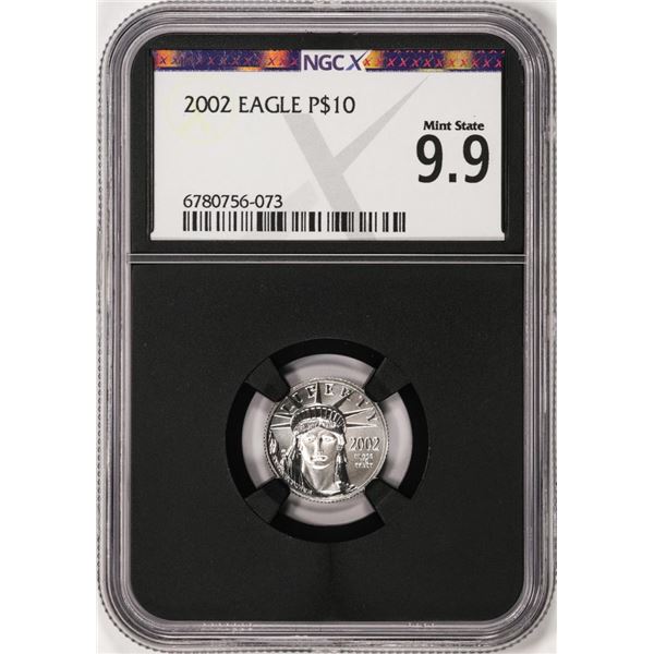 2002 $10 Platinum American Eagle Coin NGCX Mint State 9.9
