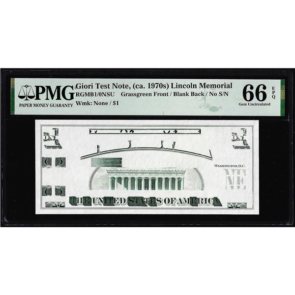 Circa 1970's Lincoln Memorial Giori Test Note PMG Gem Uncirculated 66EPQ