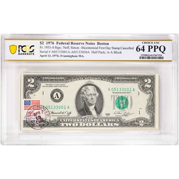 (50) Consec. 1976 $2 Federal Reserve Notes First Day Cancelled PCGS Choice Unc 64PPQ