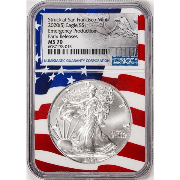 2020(S) $1 American Silver Eagle Coin NGC MS70 Early Releases Mint Flag Core