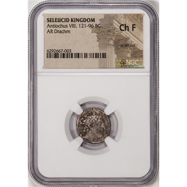 121-96 BC Seleucid Kingdom Antiochus VIII AR Drachm Ancient Coin NGC Ch F