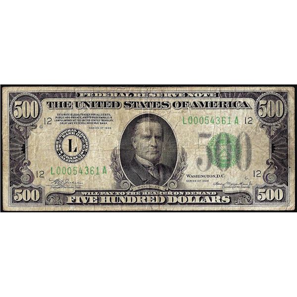 1934 $500 Federal Reserve Note San Francisco