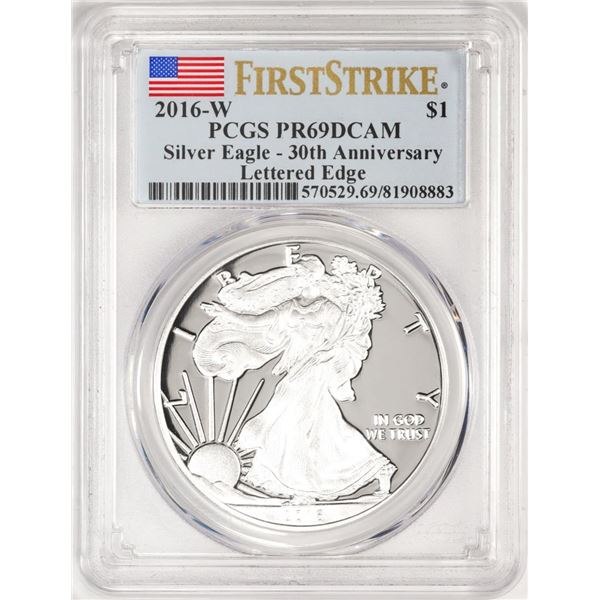 2016-W $1 Lettered Edge Proof American Silver Eagle Coin PCGS PR69DCAM First Strike