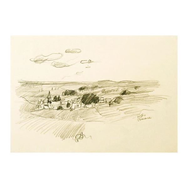 Wayne Ensrud "Burgundian Village of Vosne-Romanee, Burgundy" Original Pencil on Paper