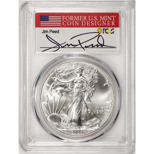 2020-(S) $1 American Silver Eagle Coin PCGS MS70 FDOI S.F. Mint Jim Peed Signature