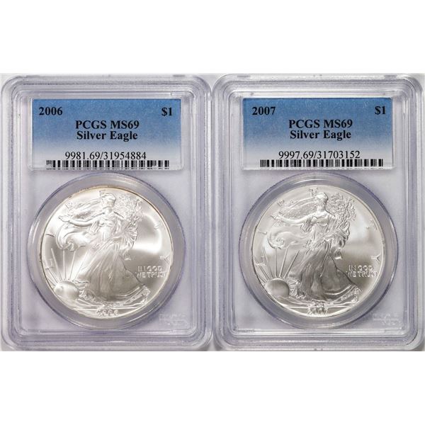 Lot of 2006-2007 $1 American Silver Eagle Coins PCGS MS69