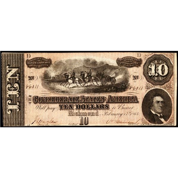 1864 $10 Confederate States of America Note