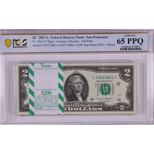 Pack of 2017A $2 Federal Reserve STAR Notes SF Fr.1941-L* PCGS Gem Uncirculated 65PPQ