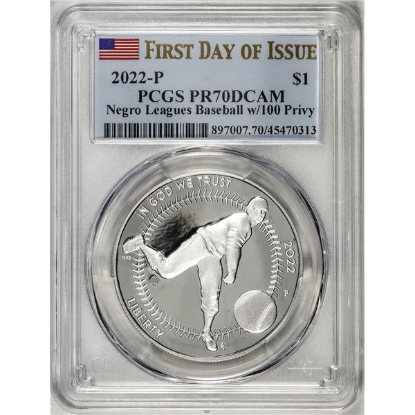 2022-P $1 Proof Negro Leagues Baseball Silver Dollar Coin PCGS PR70DCAM FDOI