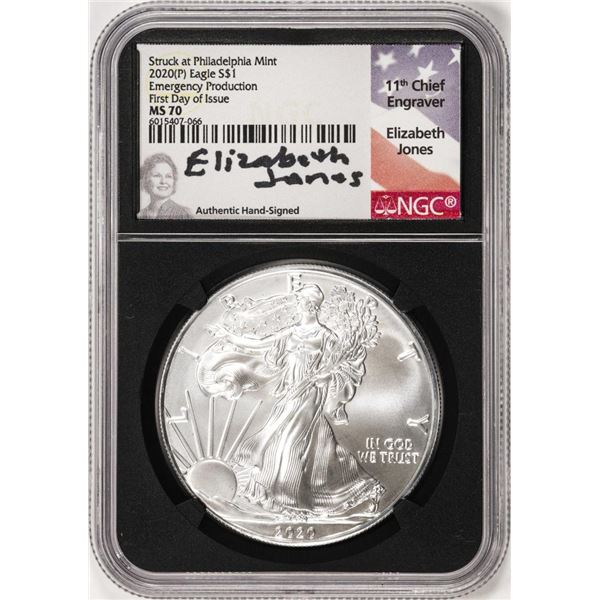 2020(P) $1 American Silver Eagle Coin NGC MS70 FDOI Jones Signature Philadelphia Mint