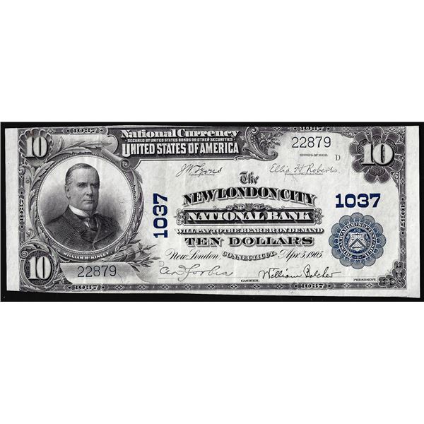 1902 $10 The New London City National Bank, CT CH# 1037 National Currency Note