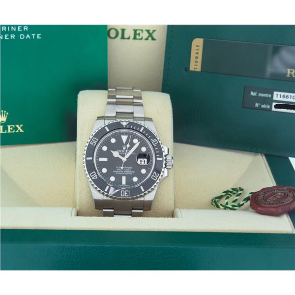 Rolex Mens Stainless Steel Ceramic Submariner with Rolex Box And Papers