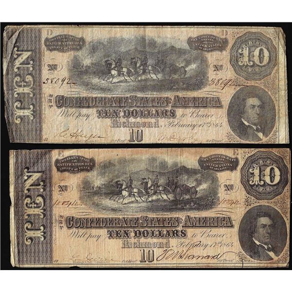 Lot of (2) 1864 $10 Confederate States of America Notes