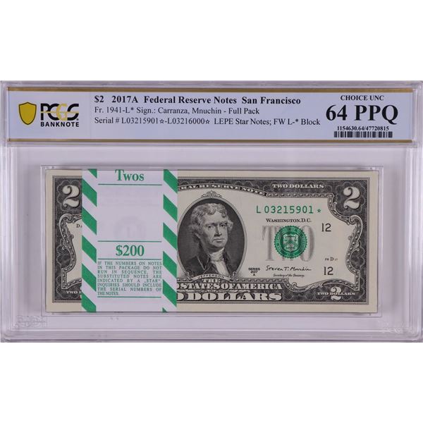 Pack 2017A $2 Federal Reserve STAR Notes SF Fr.1941-L* PCGS Choice Uncirculated 64PPQ