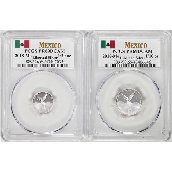 Lot of 2018-Mo Mexico Proof 1/20 and 1/10 oz Silver Libertad Coins PCGS PR69DCAM