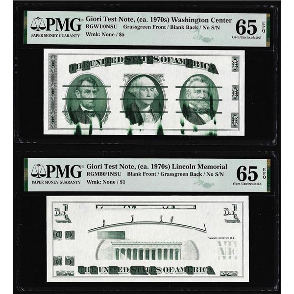 Set of Giori Test Note Washington & Lincoln Memorial PMG Gem Uncirculated 65EPQ