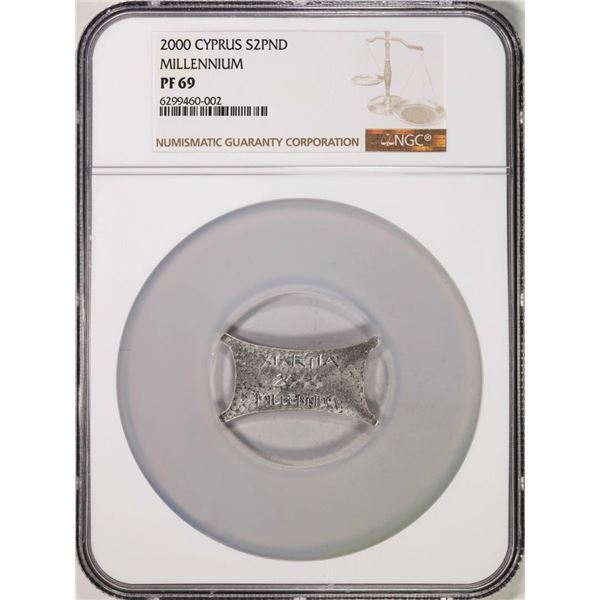 2000 Cyprus 2 Pounds Proof Millennium Silver Coin NGC PF69