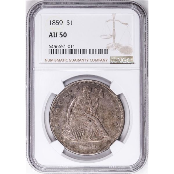 1859 $1 Seated Liberty Silver Dollar Coin NGC AU50