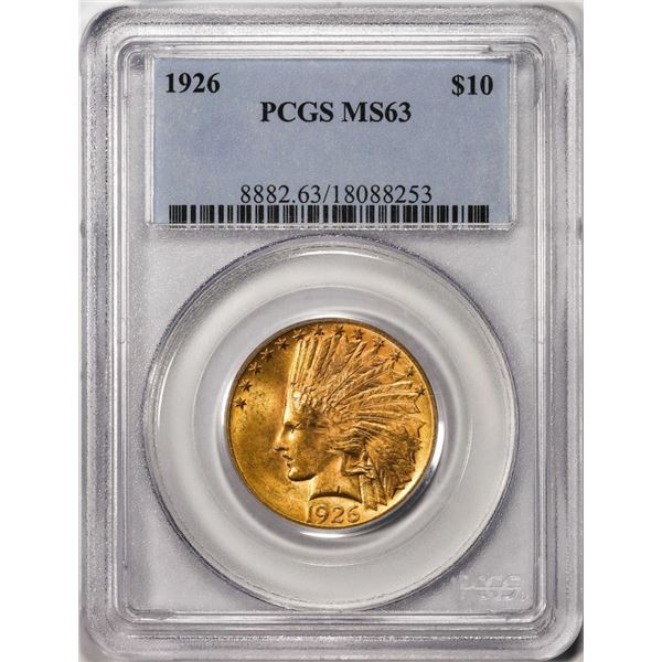 1926 $10 Indian Head Eagle Gold Coin PCGS MS63