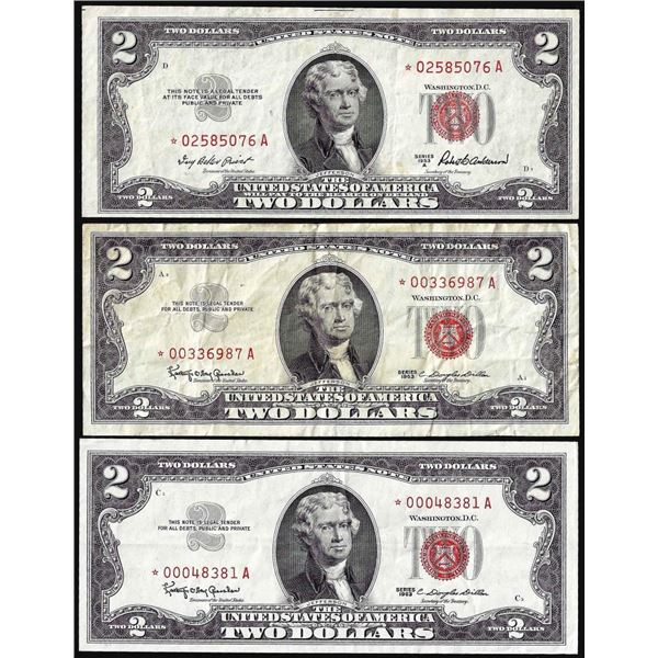 Lot of (3) 1953/1963 $2 Legal Tender Stars Notes