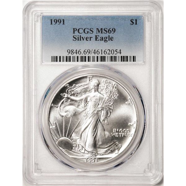 1991 $1 American Silver Eagle Coin PCGS MS69