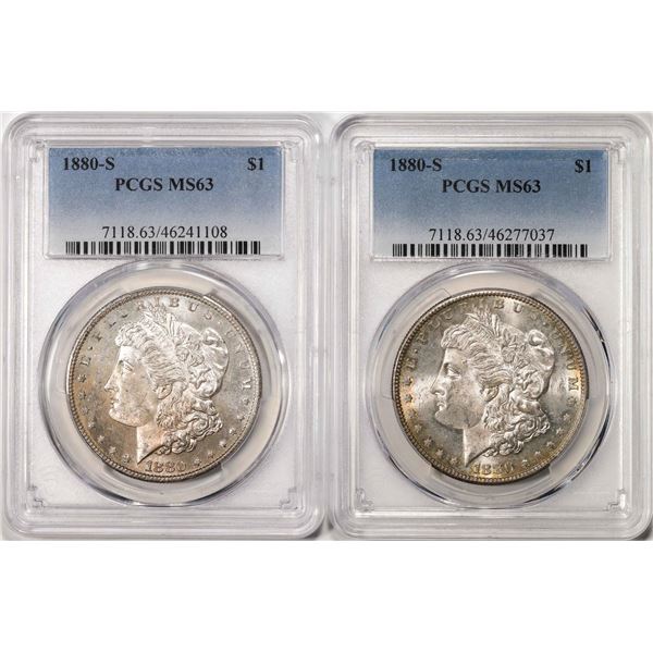 Lot of (2) 1880-S $1 Morgan Silver Dollar Coins PCGS MS63