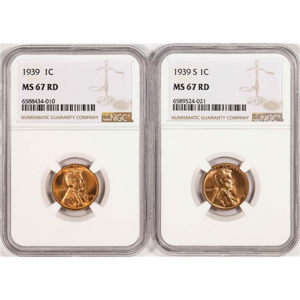 Lot of 1939 & 1939-S Lincoln Wheat Cent Coins NGC MS67RD