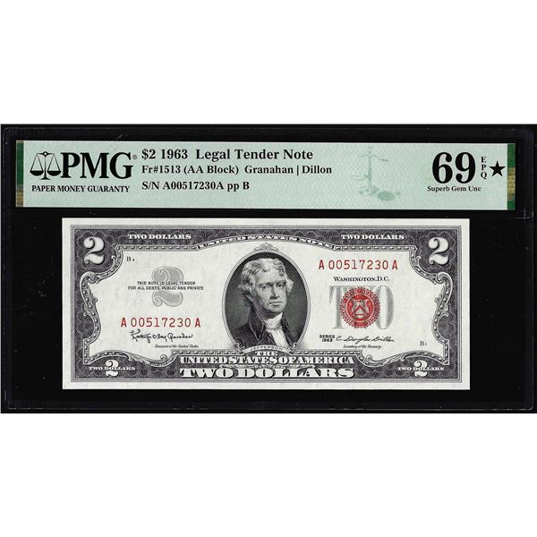 1963 $2 Legal Tender Note Fr.1513 PMG Superb Gem Uncirculated 69EPQ* Star