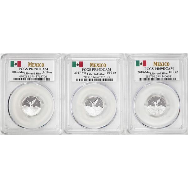 Lot of 2016-2018-Mo Mexico Proof 1/10 oz Silver Libertad Coins PCGS PR69DCAM