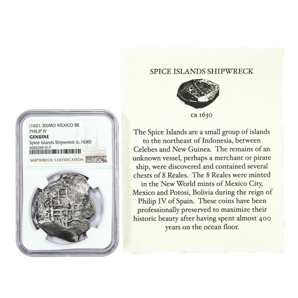 Spice Islands Shipwreck (1621-30)MO Mexico 8 Reales Philip IV Silver Coin NGC Genuine