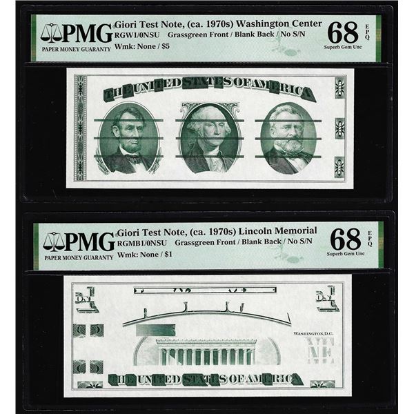 Set of Giori Test Note Washington & Lincoln Memorial PMG Superb Gem Unc 68EPQ