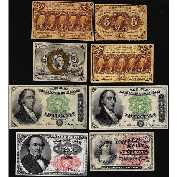 Lot of (8) Miscellaneous Fractional Currency Notes